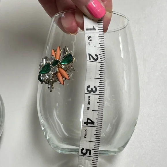 Hand crafted stemless wine glass vintage jewelry embellished crystal enamel - Picture 5 of 7